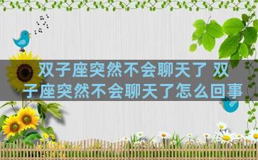 双子座突然不会聊天了 双子座突然不会聊天了怎么回事